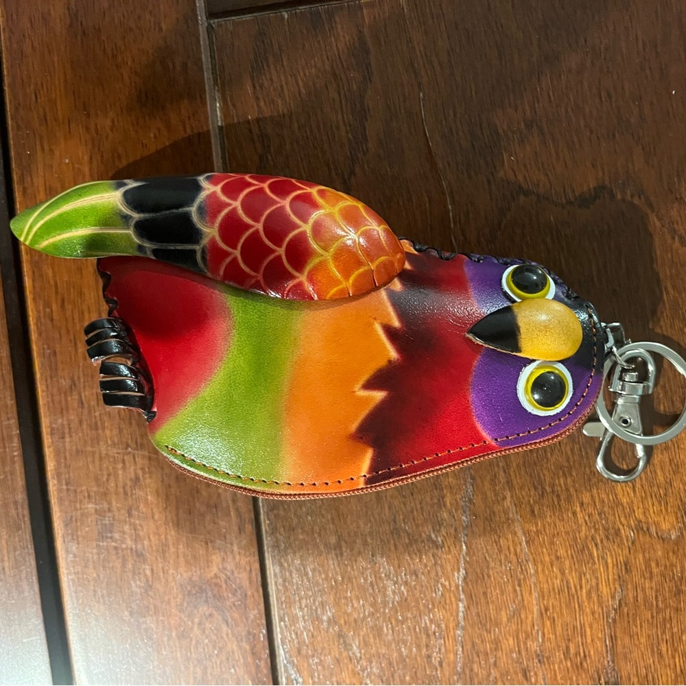 Hand crafted leather Parrot Keychain Coin Purse